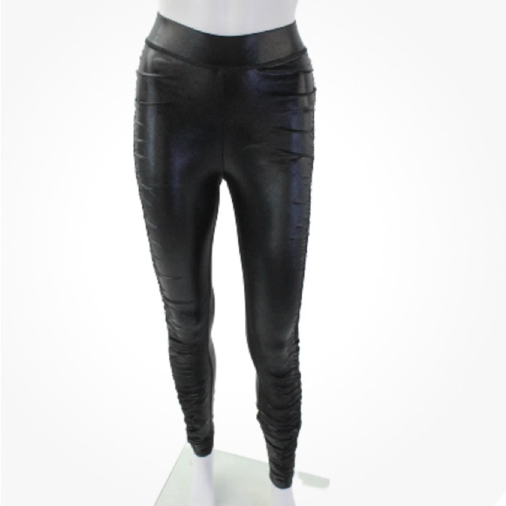 Alo black shiny XS scrunchy leggings flattering high waist thick waistband
